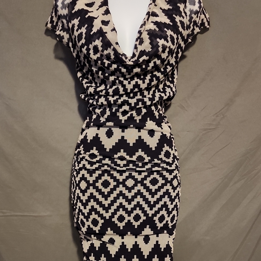 Bebe Black and White Dolman Sleeve Bodycon Midi Dress
